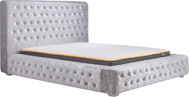 Birlea Grande Super King Bed in Grey Velvet Fabric, W/D/H: 180 x 200 cm