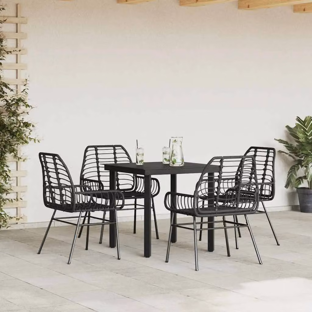 Berkfield Home 5 Piece Black Poly Rattan Garden Dining Set with Glass Table – 2