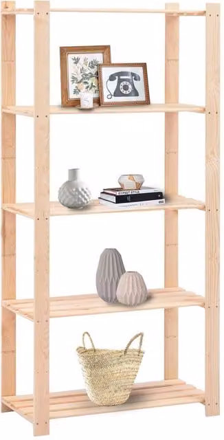 Berkfield Home Set of 3 5-Tier Solid Pinewood Storage Racks, Beige, W/D/H: 80 x 38 x 170 cm