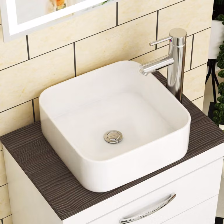 Royal Bathrooms Elena Soft Square Ceramic Countertop Basin Vessel, White, W: 36.5 cm