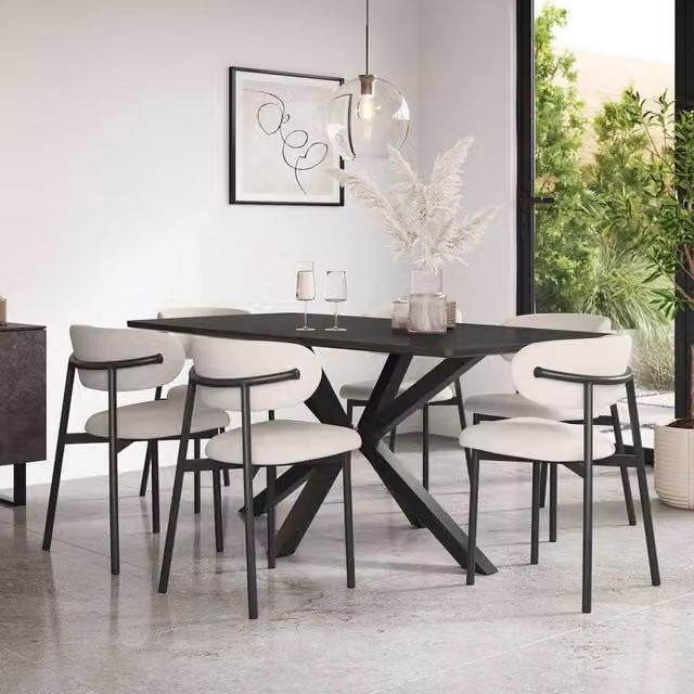 More4Homes Juno Concrete Ceramic Rectangular Dining Table and 8 Myla Linen Chairs in Beige and Black, W/D/H: 180 x 90 x 75 cm