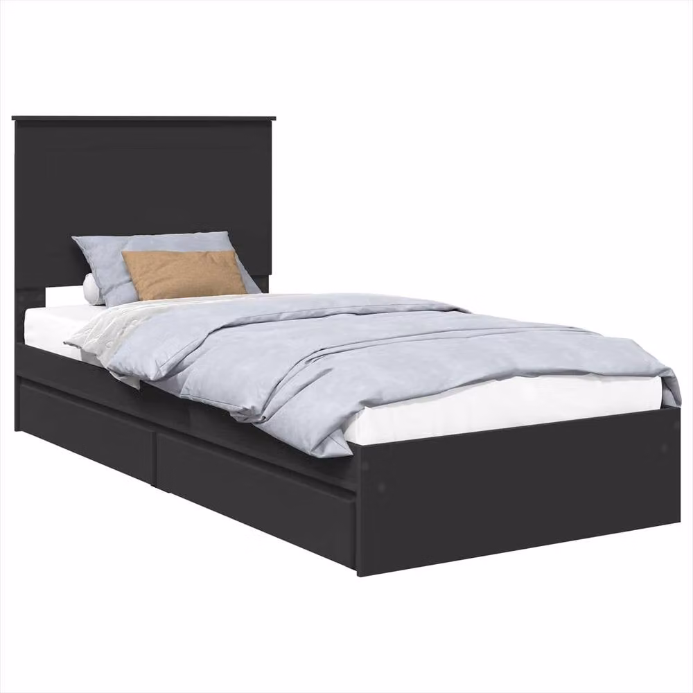 Berkfield Home Black Engineered Wood Storage Bed with Headboard and Drawers W/D/H: 90 x 190 cm – 2