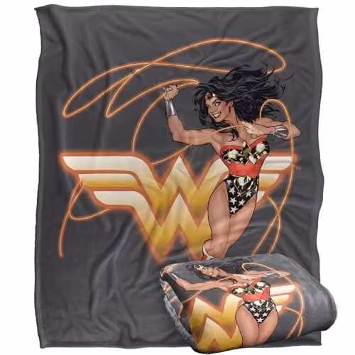 LOGOVISION Wonder Woman Glowing Lasso Super Soft Silky Touch Fleece Throw Blanket, Multicolour, W: 127 cm x L: 152.4 cm