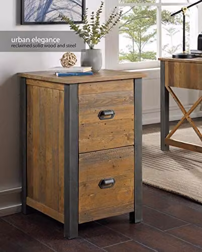baumhaus Urban Elegance Reclaimed Two Drawer Filing Cabinet in Brown with Solid Wood and Steel Frame, W/D/H: 80 x 49 x 55 cm – 2