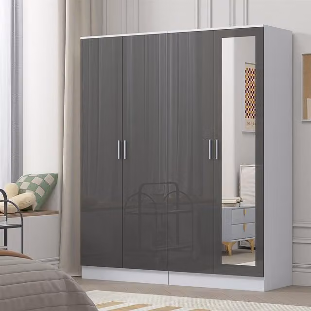 Reflect 2 Piece Wardrobe Bundle in Grey Gloss and Matt White, H: 180 cm x W: 152 cm x D: 47 cm