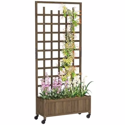 Outsunny Wooden Trellis Raised Garden Bed with Wheels, Brown, W/D/H: 186 x 54 x 35 cm – 1