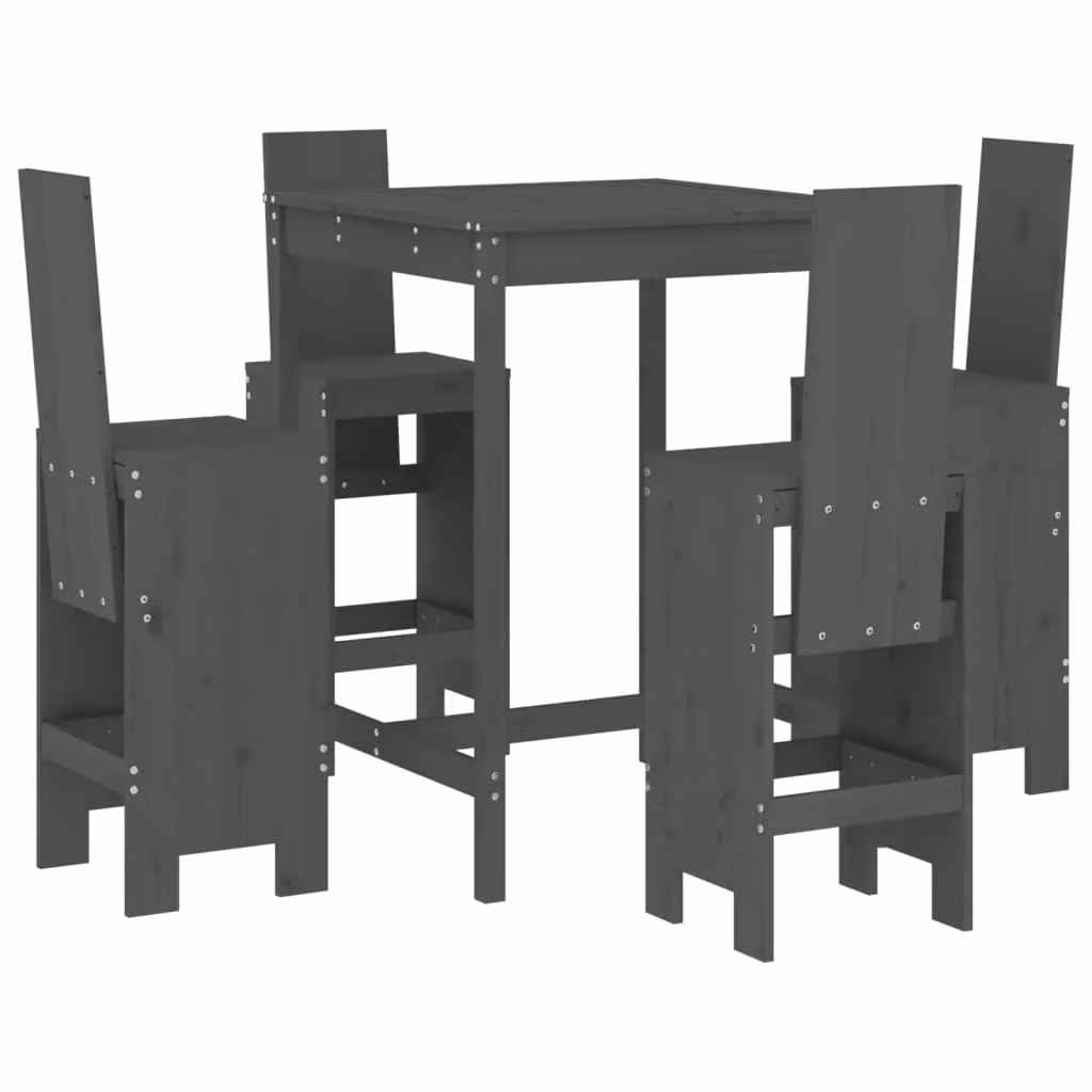 Berkfield Home 5 Piece Grey Solid Pine Wood Garden Bar Set – 2