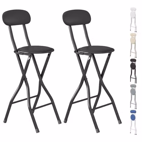 MCC Direct Set of 2 Folding Breakfast Bar Stools with Padded Synthetic Leather and Metal Frame in Black and White – 1