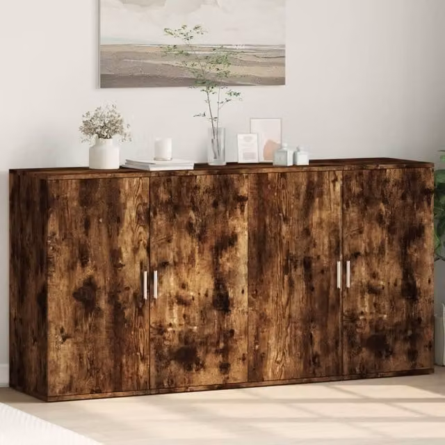 Berkfield Home Set of 2 Modern Smoked Oak Sideboards in Brown, W/D/H: 79 x 38 x 80 cm – 1