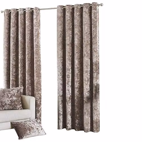 Paoletti Verona Crushed Velvet Eyelet Curtains, Beige/White, W: 229 cm, H: 229 cm – 1