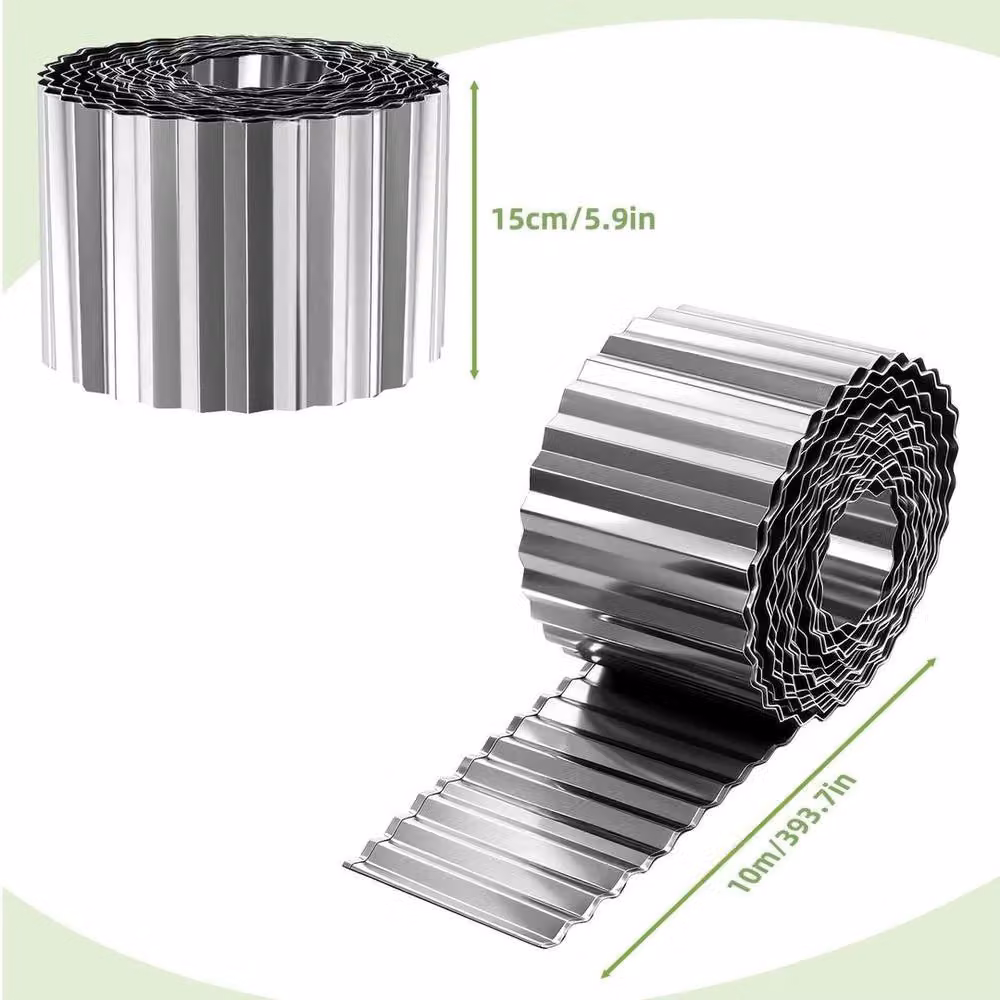 KORVIXA Galvanised Steel Flexible Lawn Edging Plant Border, Silver, H: 15 cm x L: 10 m – 3