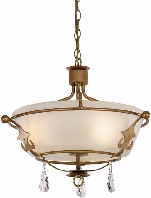 Elstead Windsor 3 Light Semi Flush Ceiling Light in Gold/Brass with Crystal Details