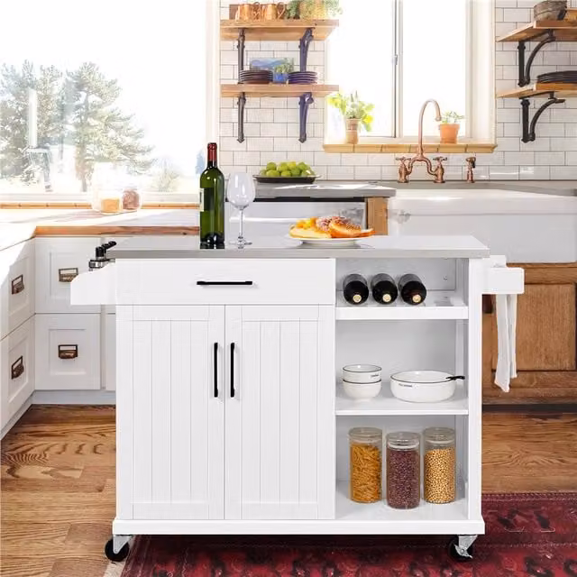 Yaheetech Large Modern Kitchen Cart on Wheels in White