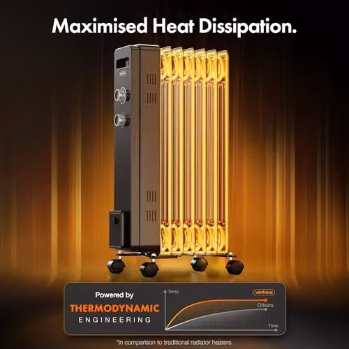 VonHaus 1500W Oil Filled Radiator in Black – 3
