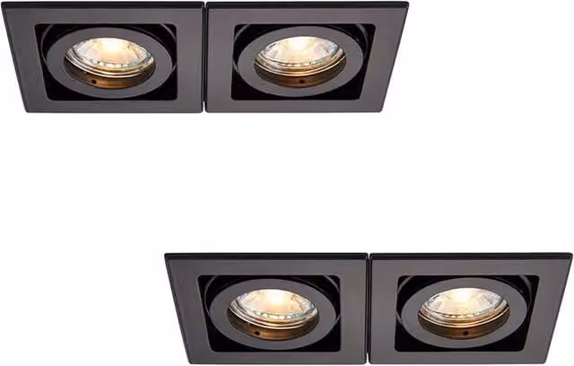 Loops Twin Recessed Boxed Downlight Pack of 2, Matt Black, Adjustable and Dimmable GU10 Reflector – 1