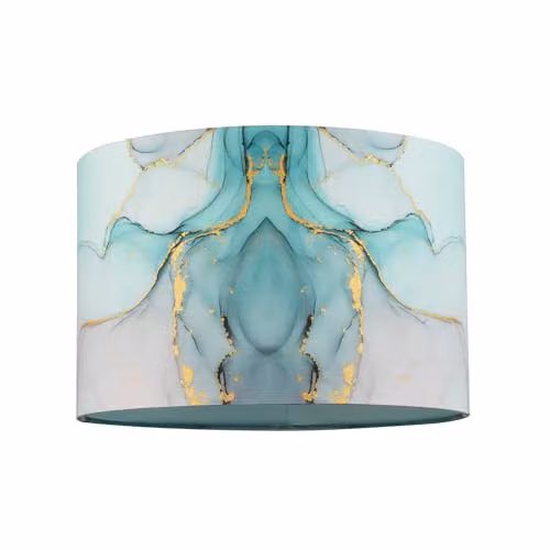 Happy Homewares Contemporary Drum Lamp Shade in Marble Effect Cotton Fabric with Gold Foil in Duck Egg Blue, Turquoise, Pink and Gold, W/D/H: 20 x 30 x 30 cm