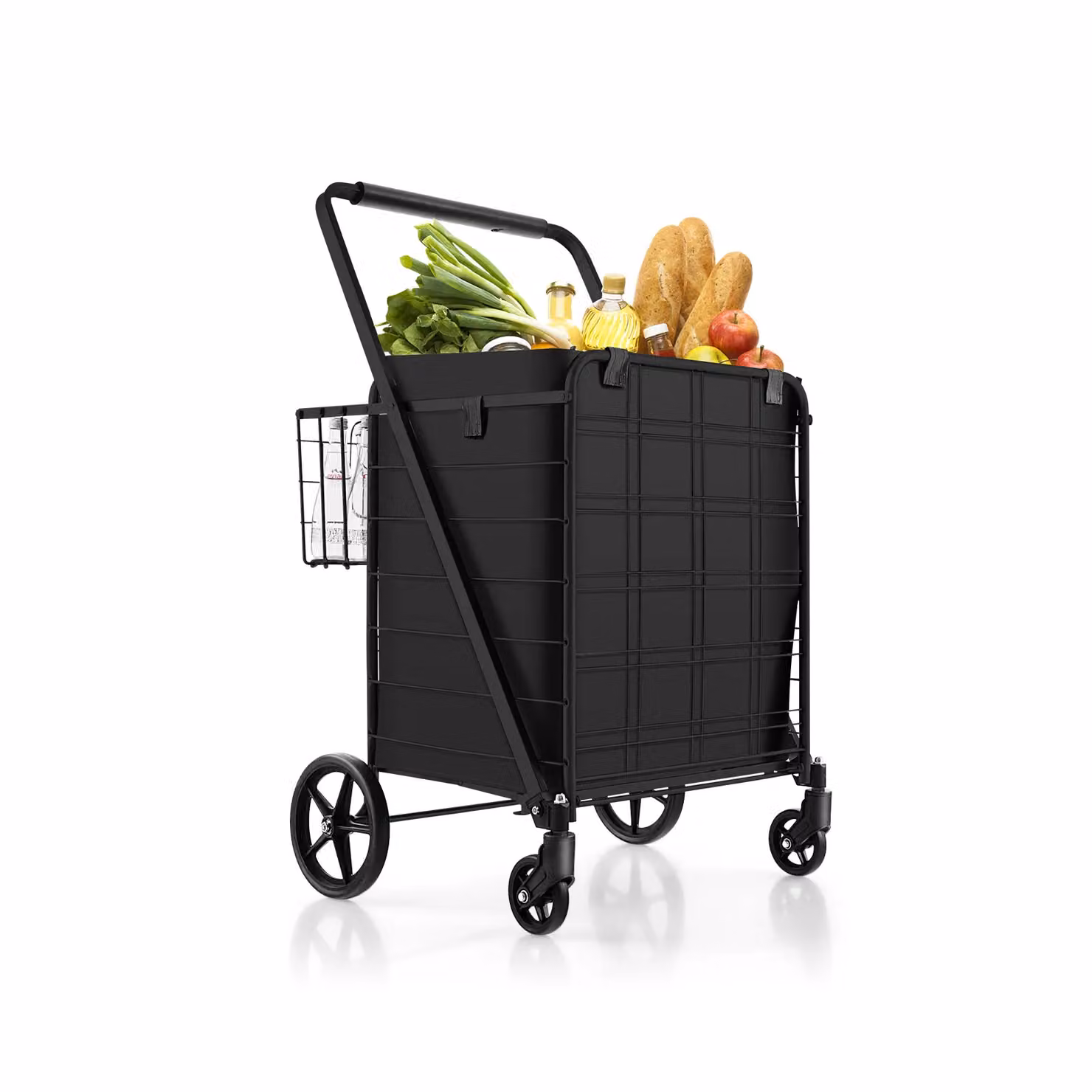 Gymax Folding Shopping Cart with 126L Waterproof Liner in Black – 10