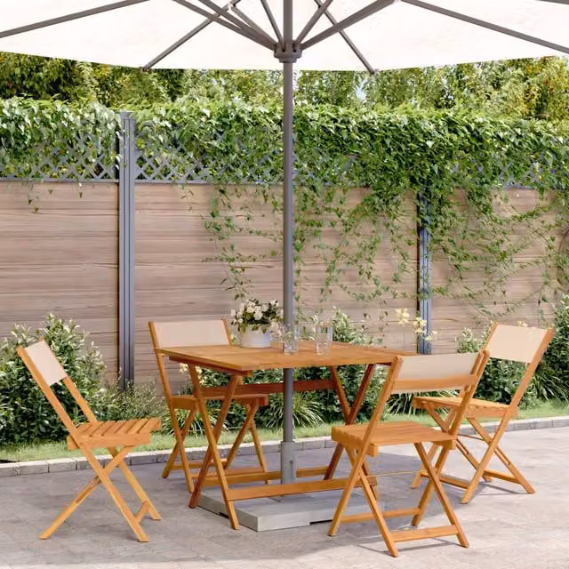 Berkfield Home 5 Piece Modern Garden Dining Set in Beige Fabric and Solid Acacia Wood