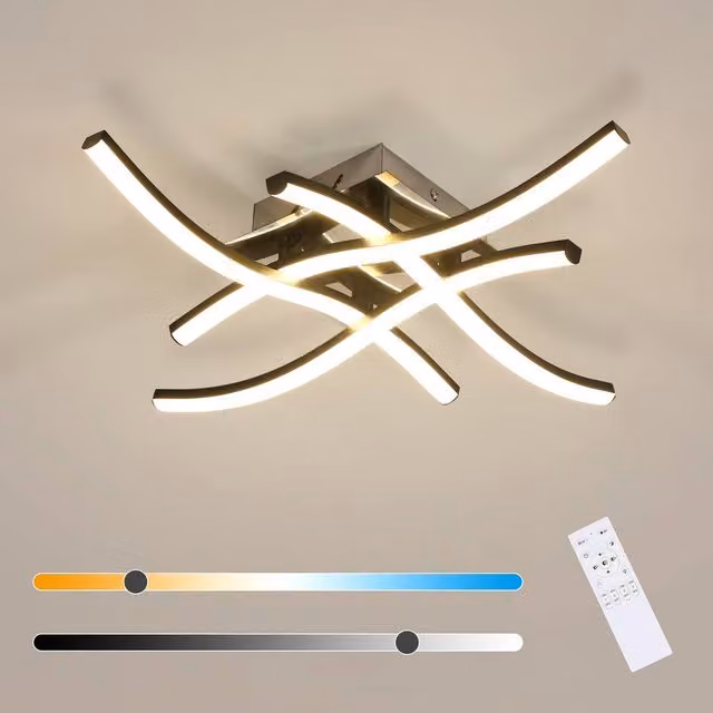 Pheashine Wave LED Ceiling Light, 28W Dimmable with Remote Control, Black, Diameter: 45 cm