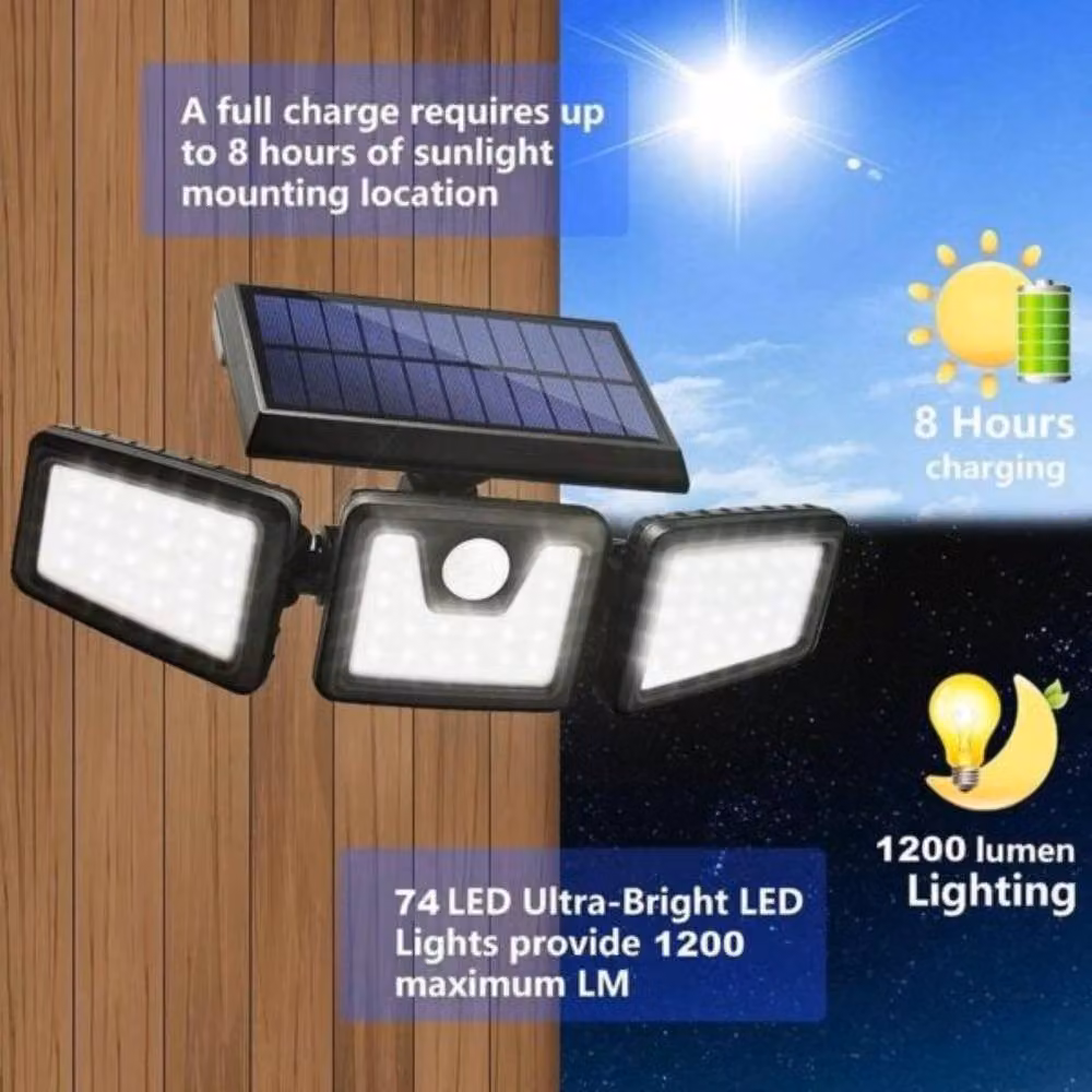 Lishetimig 74 LED Solar Powered Black Floodlight with Motion and Dusk Sensors – 9