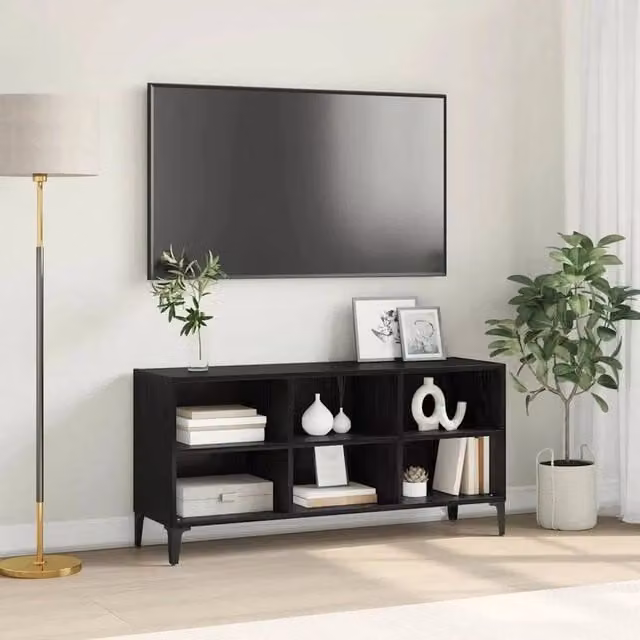 EONLION Rustic Black Wood TV Cabinet Set with Media Compartments, Width: 100 cm – 1
