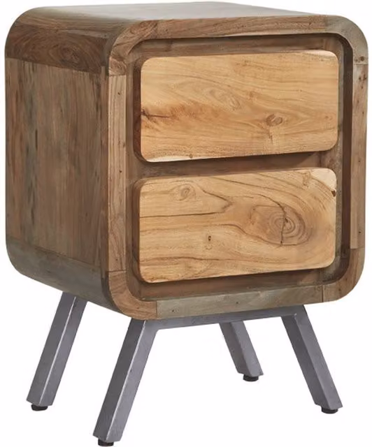 IH Design Retro Brown Metal and Wood Bedside Table