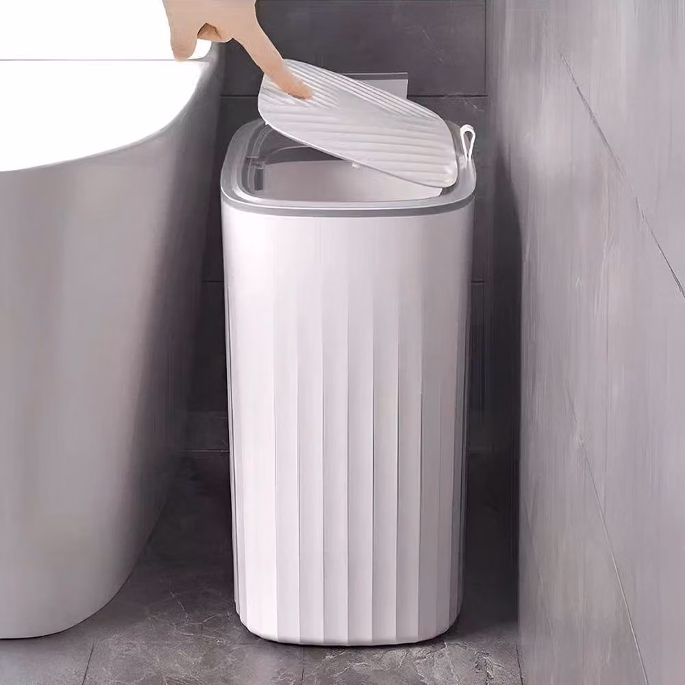 NESTLUNE Small Narrow Slim Waste Bin with Flip Lid in White, W/D/H: 15 x 13 x 24 cm – 4