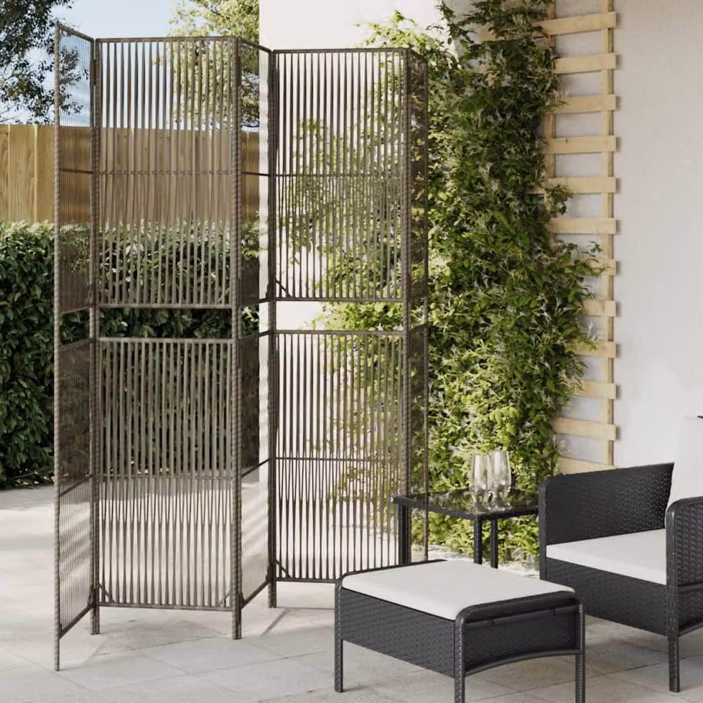 Berkfield Home 5 Panel Grey Poly Rattan and Steel Room Divider – 2