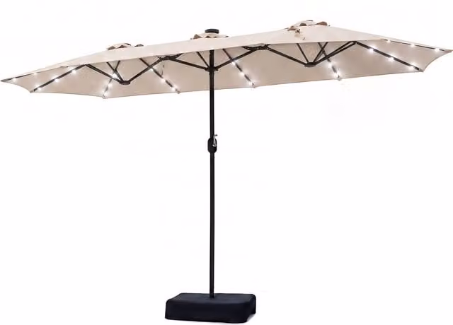 COSTWAY Large Market Umbrella with LED Lights in Beige and White