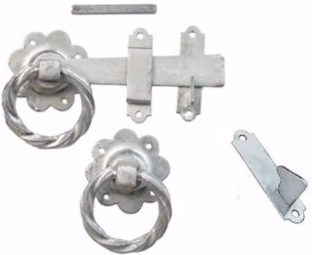 Golden Grace Galvanised Gate Ring Twisted Latch Pack in Silver