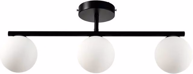 First Choice Lighting Grosvenor Black 3 Light Modern Ceiling Bar with Glass Globes