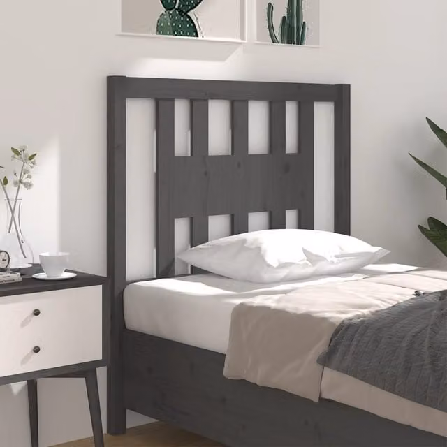 Berkfield Home Grey Solid Pine Wood Headboard, W/D/H: 96 x 4 x 100 cm