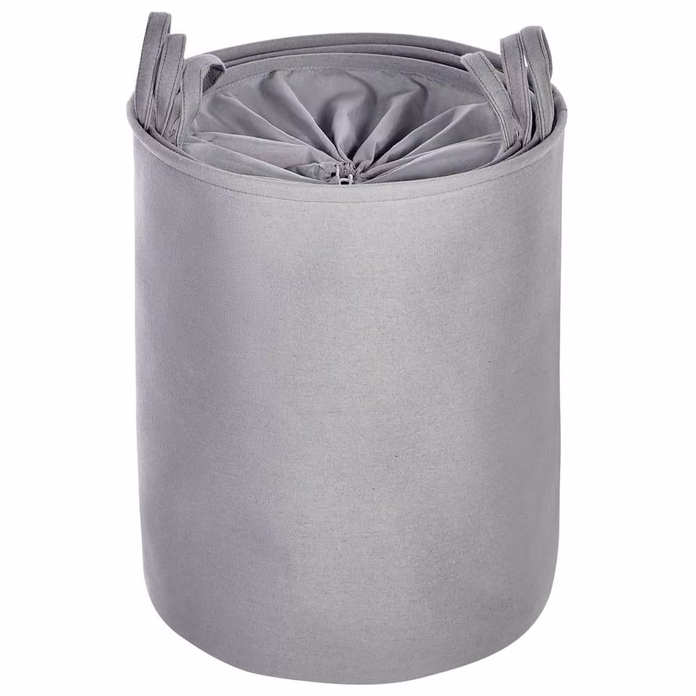 Wyld and Coco Grey Round Drawstring Storage Baskets, Set of 3, Cotton Fabric – 3