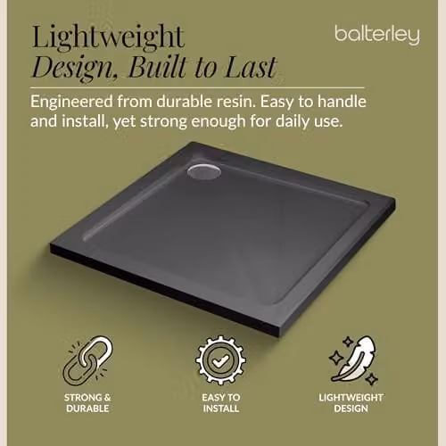 Balterley Slimline Square Stone Resin Shower Tray, Slate Grey, W: 76 cm x D: 76 cm x H: 4 cm – 3
