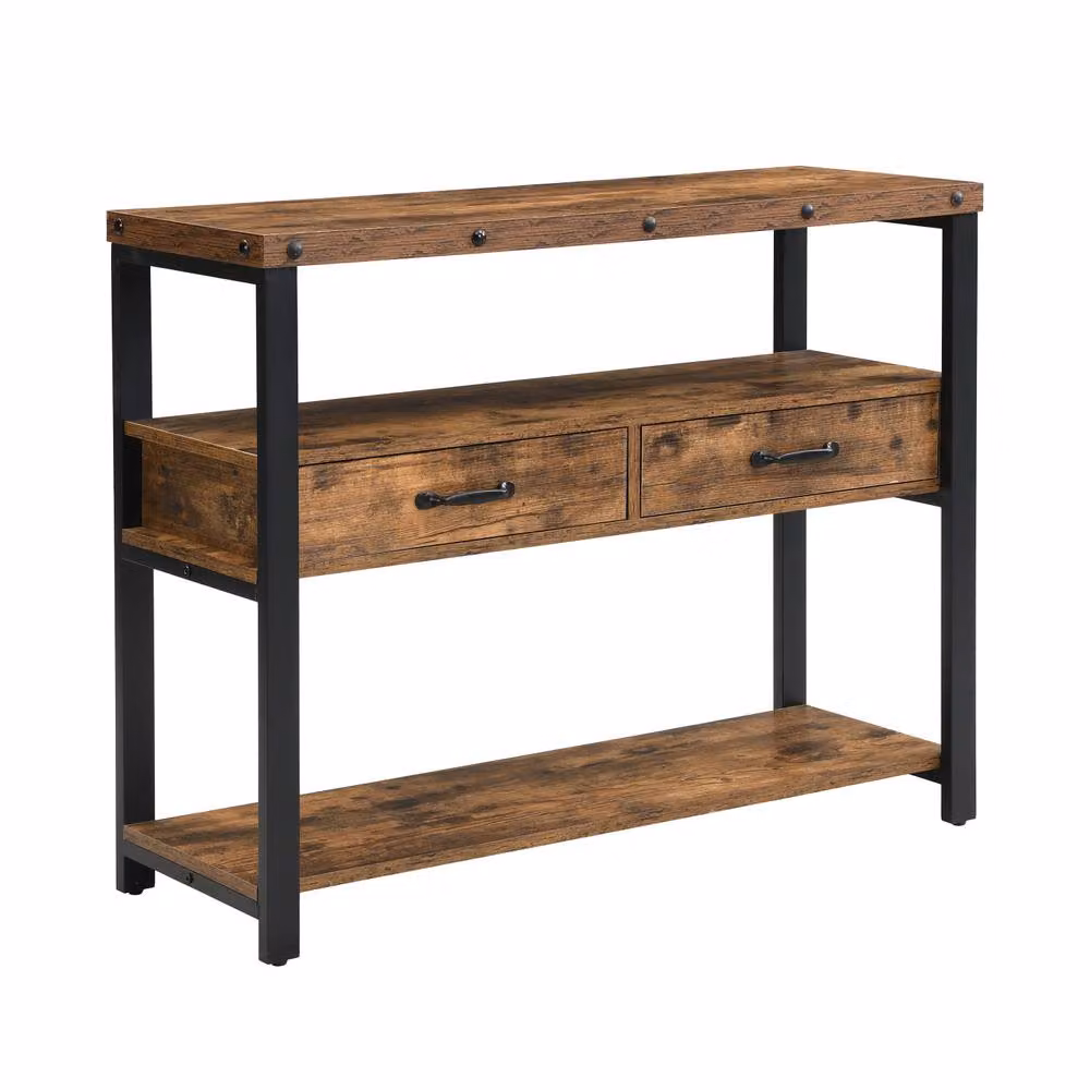Mona Vale Furniture Industrial Console Table with 2 Drawers and Open Shelf in Brown – 2