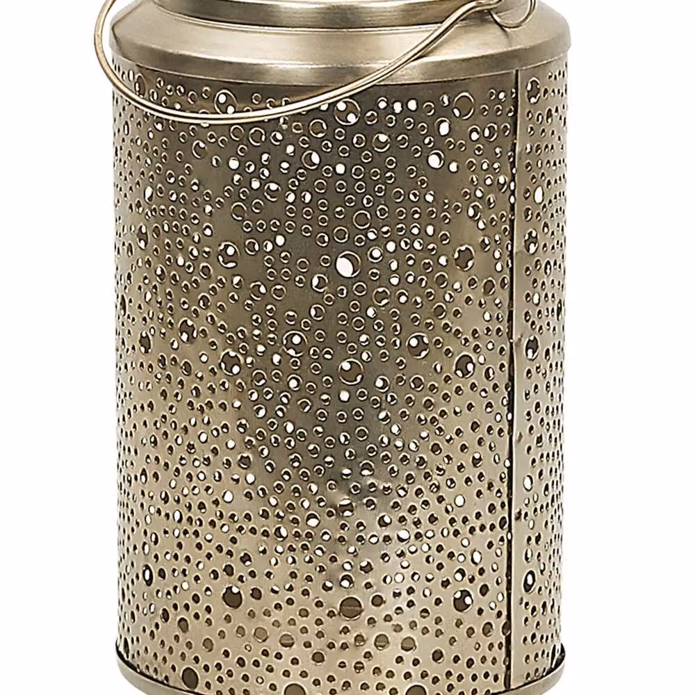 Wyld and Coco Gold Metal Vintage Pillar Candle Holder Lantern, Height: 25 cm – 2