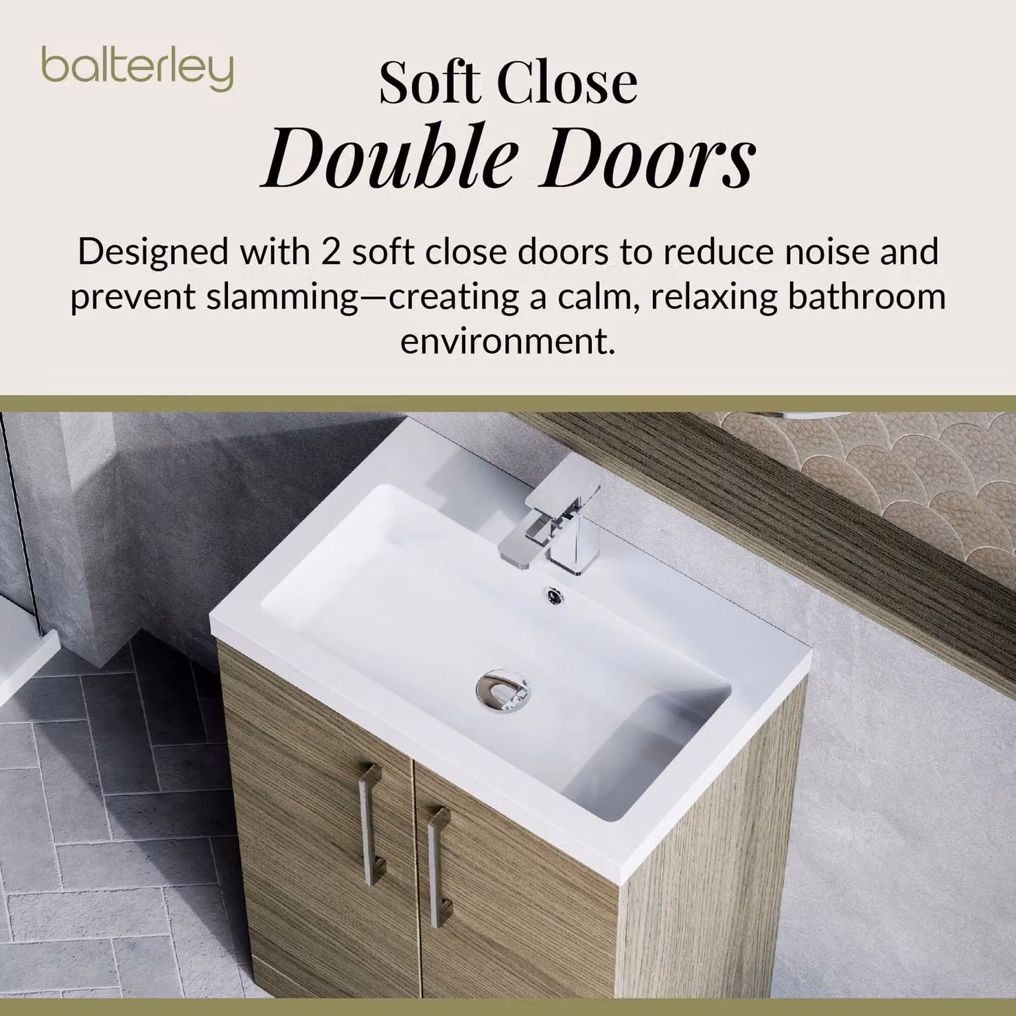 Balterley Modern Freestanding Bathroom Vanity Basin Unit in Mid Oak Brown with Soft Close Hinged Doors, W: 60 cm, H: 84 cm – 3