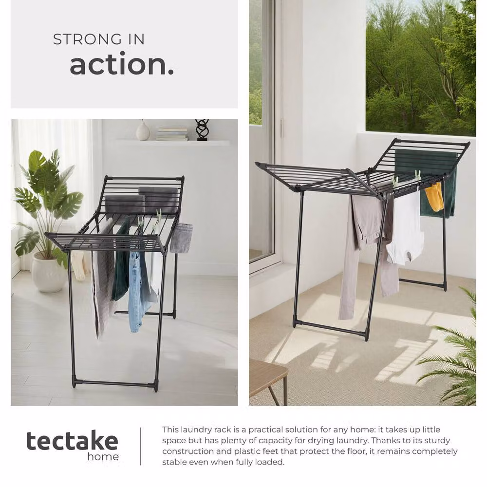 tectake Winged Clothes Airer with 25 Drying Rails and 2 Clip Holders in Black – 4