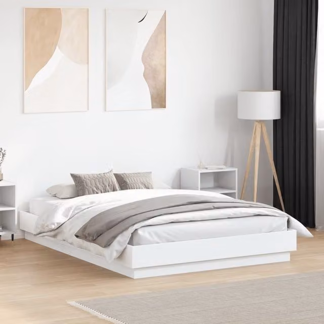 Berkfield Home Double Bed Frame in White, W: 135 cm, L: 190 cm – 1