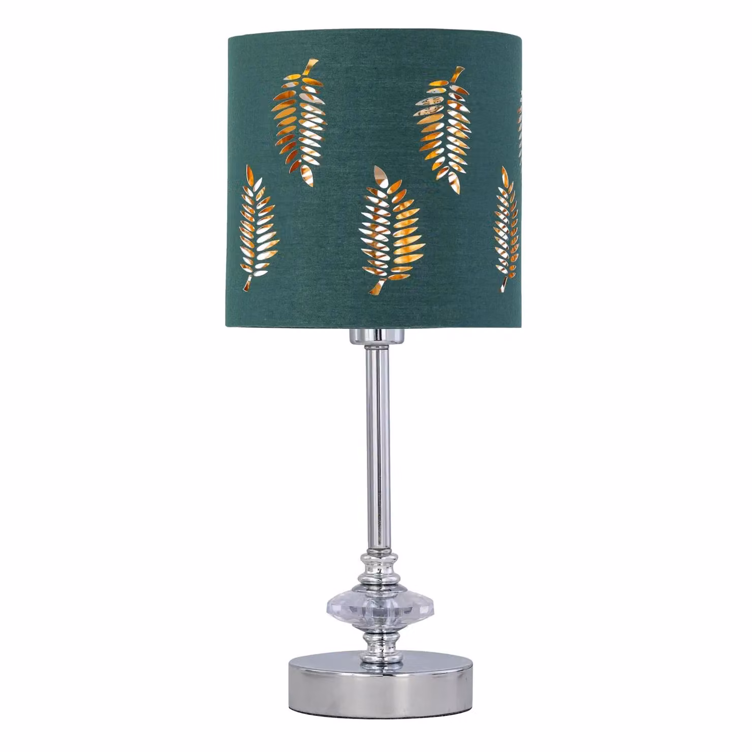 First Choice Lighting Set of 2 Chrome Jewelled Table Lamps with Green Fabric Shades – 2
