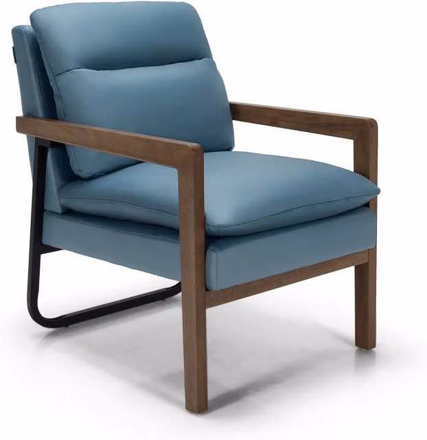 Costway Mid-Century Blue Upholstered Armchair with Rubberwood and Metal Frame