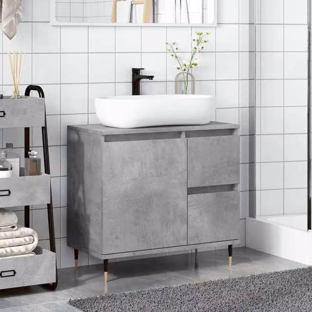 Berkfield Home Freestanding Bathroom Cabinet in Concrete Grey, W: 65 cm, D: 33 cm, H: 60 cm – 1