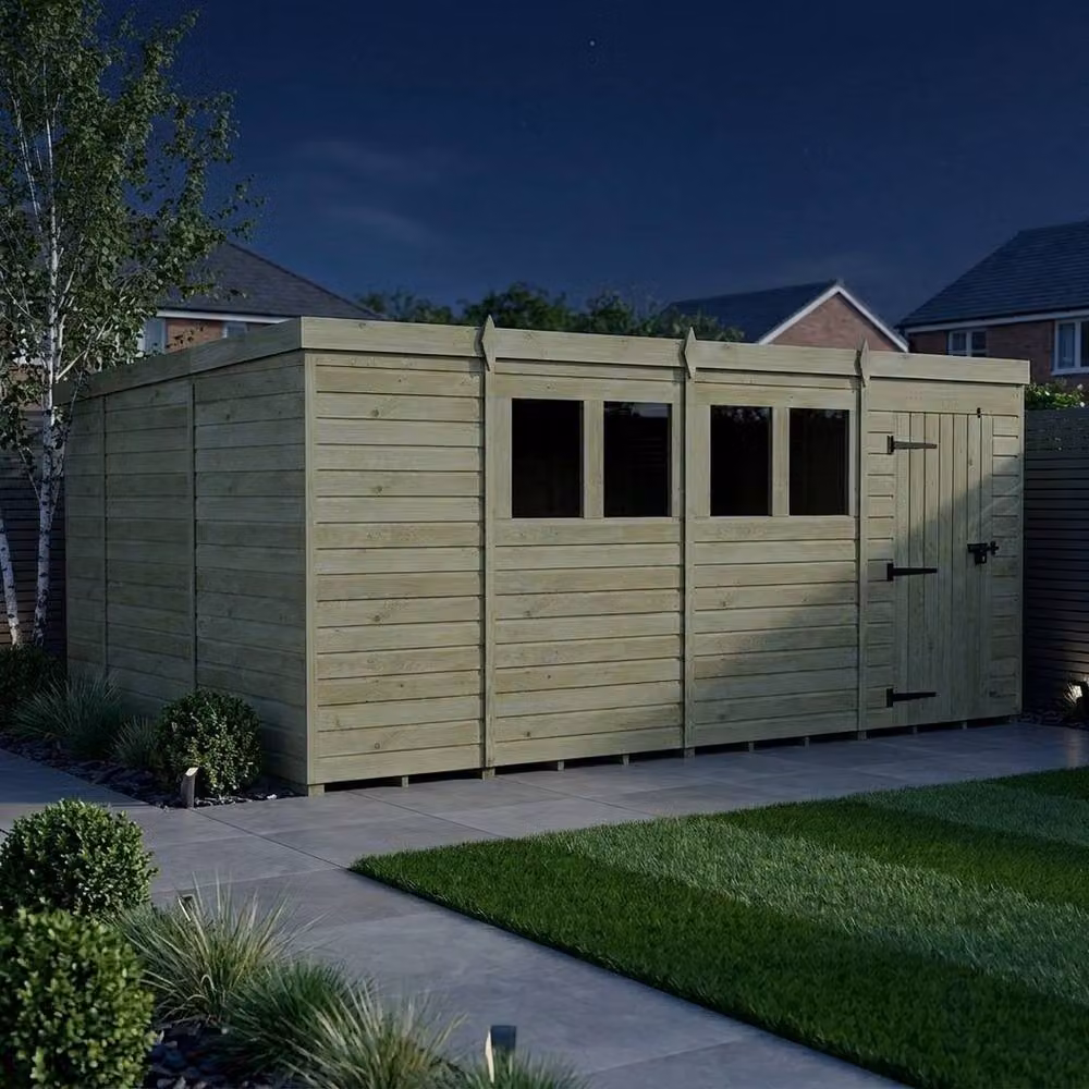 Buttercup Farm Pent Garden Shed with Single Door and Windows, Brown Timber – 3