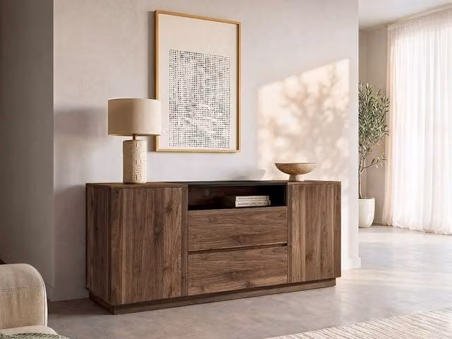 Vente-unique Modern Sideboard with 2 Doors, 2 Drawers and 1 Niche in Dark Natural and Black – 1