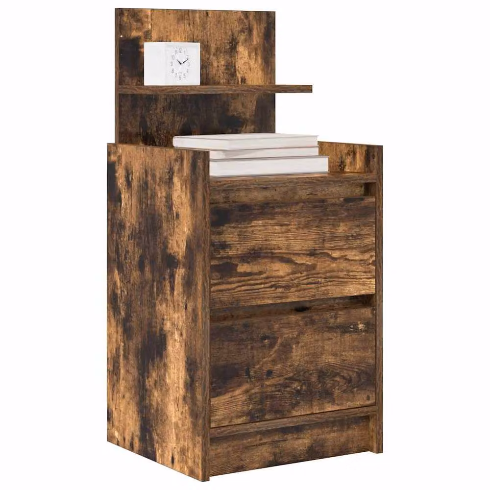 Berkfield Home Bedside Cabinet with 2 Drawers in Smoked Oak Brown, W/D/H: 38 x 34 x 80 cm – 3