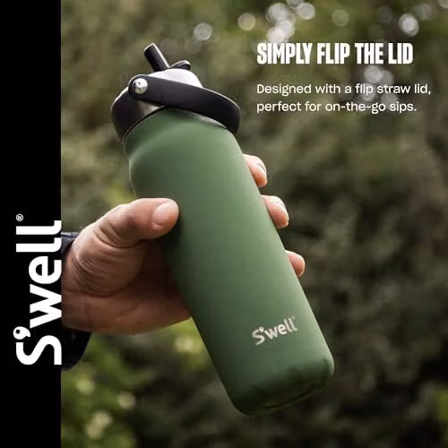 S'well Recycled Stainless Steel Explorer Bottle with Straw Lid, Green, 700ml – 3