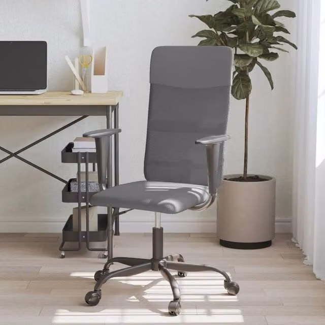 Berkfield Grey Mesh Fabric and Faux Leather Height Adjustable Swivel Task Chair for Home Office – 1