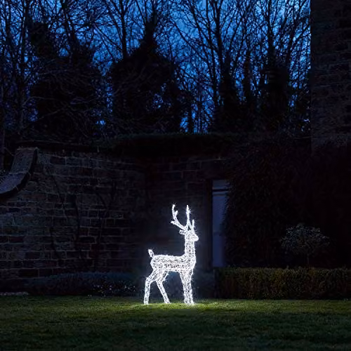 Lights4fun Swinsty Acrylic Stag Light Up Reindeer Garden Decoration with 240 White LEDs, H: 1.2 m – 4