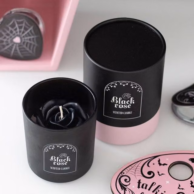 Uniqueful Black Floral Pillar Candle with 3D Roses