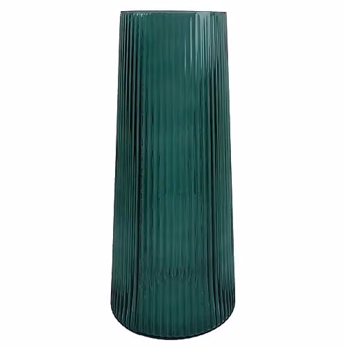 Leaf Designer Green Ridged Glass Tabletop Vase, Height: 28 cm